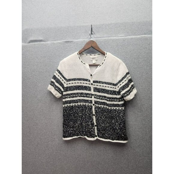 Christopher & Banks Hand Embroidered Button-Up Cardigan Sweater Medium Black & W - Picture 1 of 5